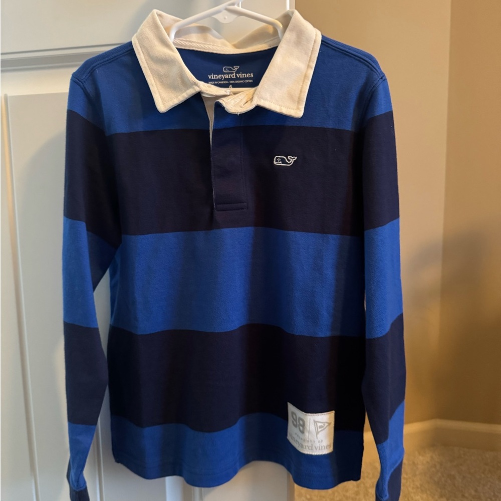 Vineyard Vines Classic Rugby Blue Shirt with White Accents
